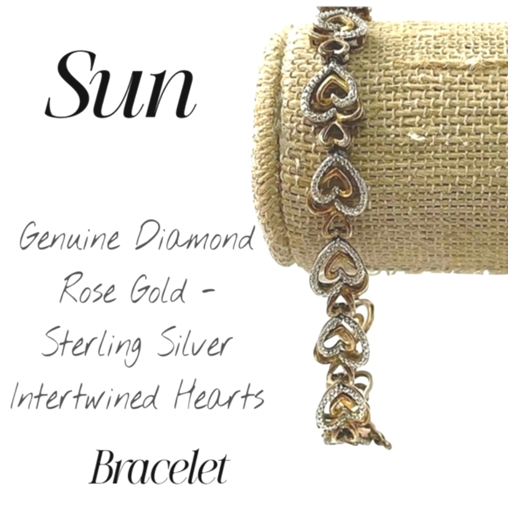 SUN ROSE GOLD-PLATED STERLING SILVER 7.50 INCH BRACELET DIAMOND X40 13.1G